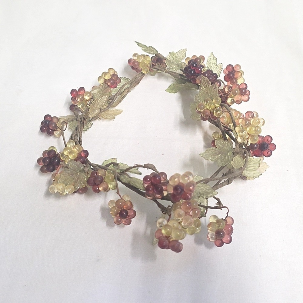 Vintage Lucite Grape Wreath Purple Gold Vineyard Decor Cottagecore Rustic Farm